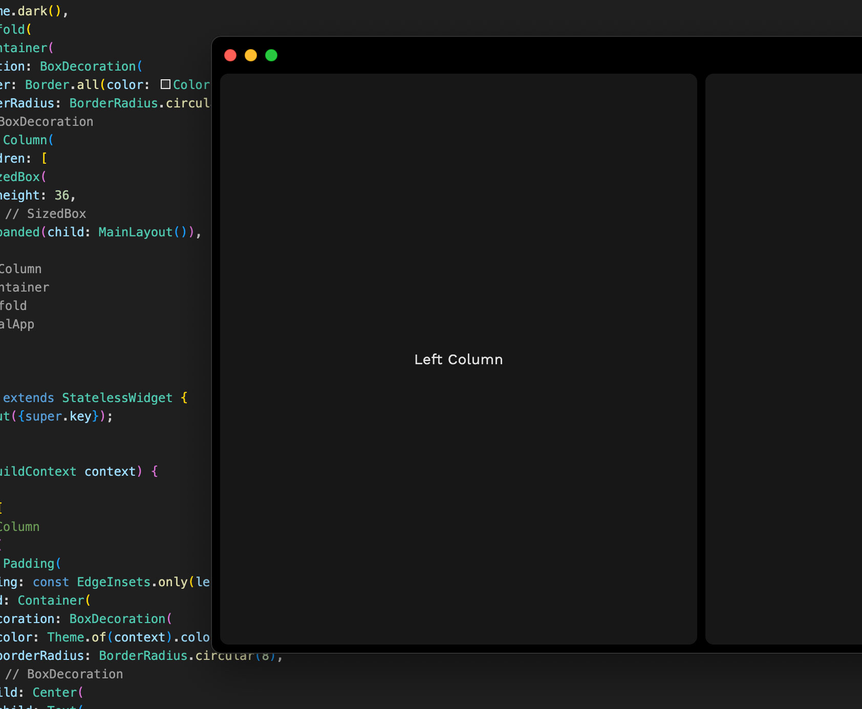 Flutter app solid border with dark background