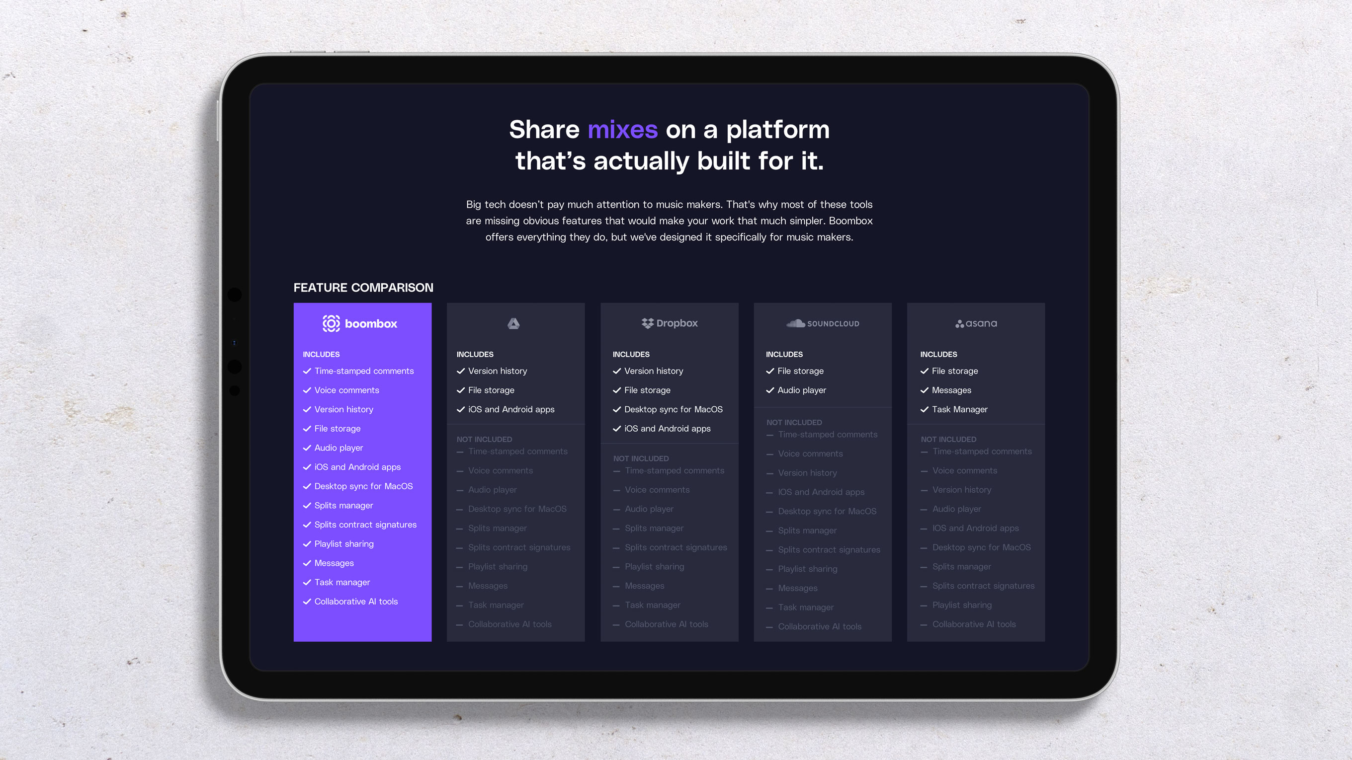 Boombox pricing page